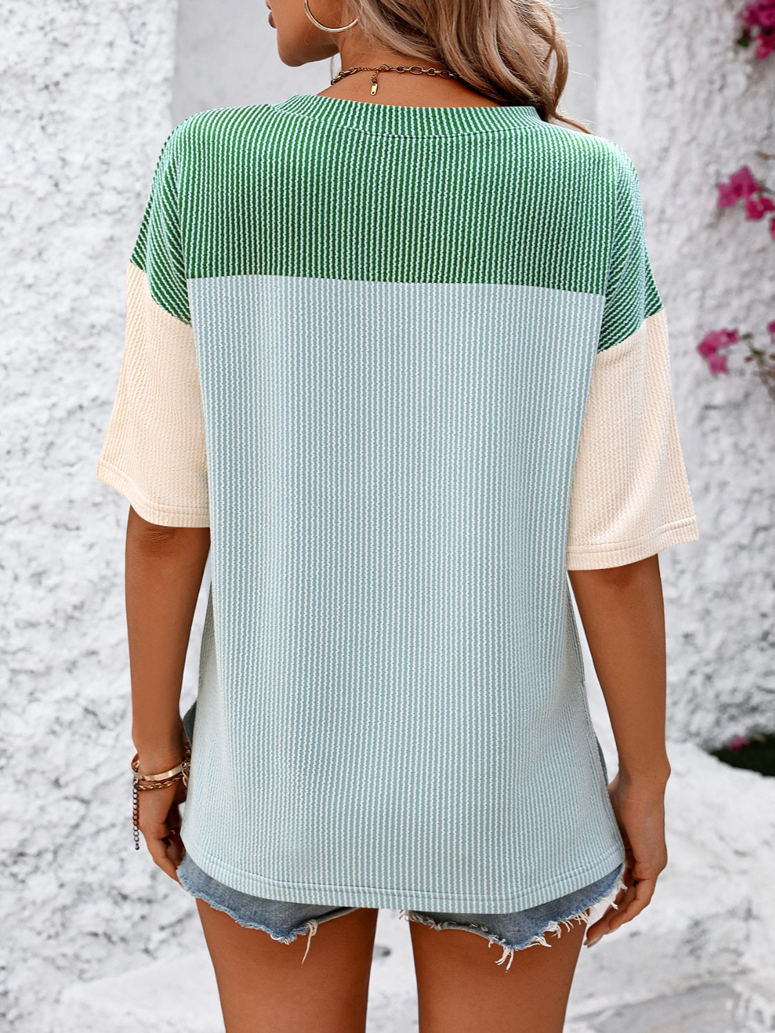 Color Block Round Neck Half Sleeve T-Shirt