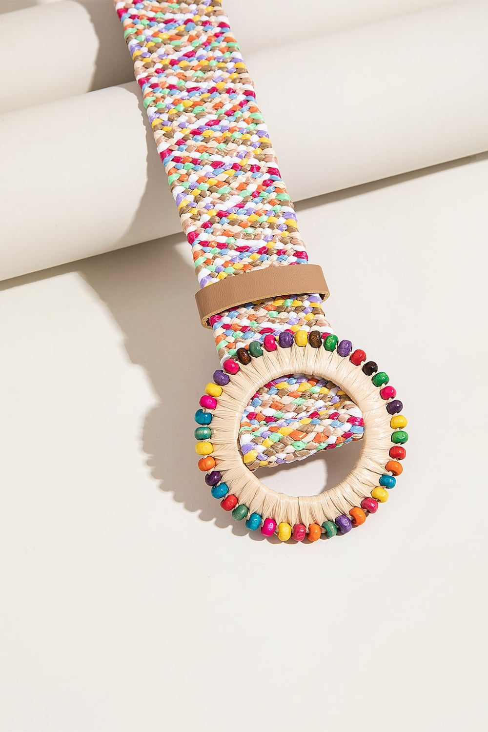 Multicolored Beaded Round Buckle Belt