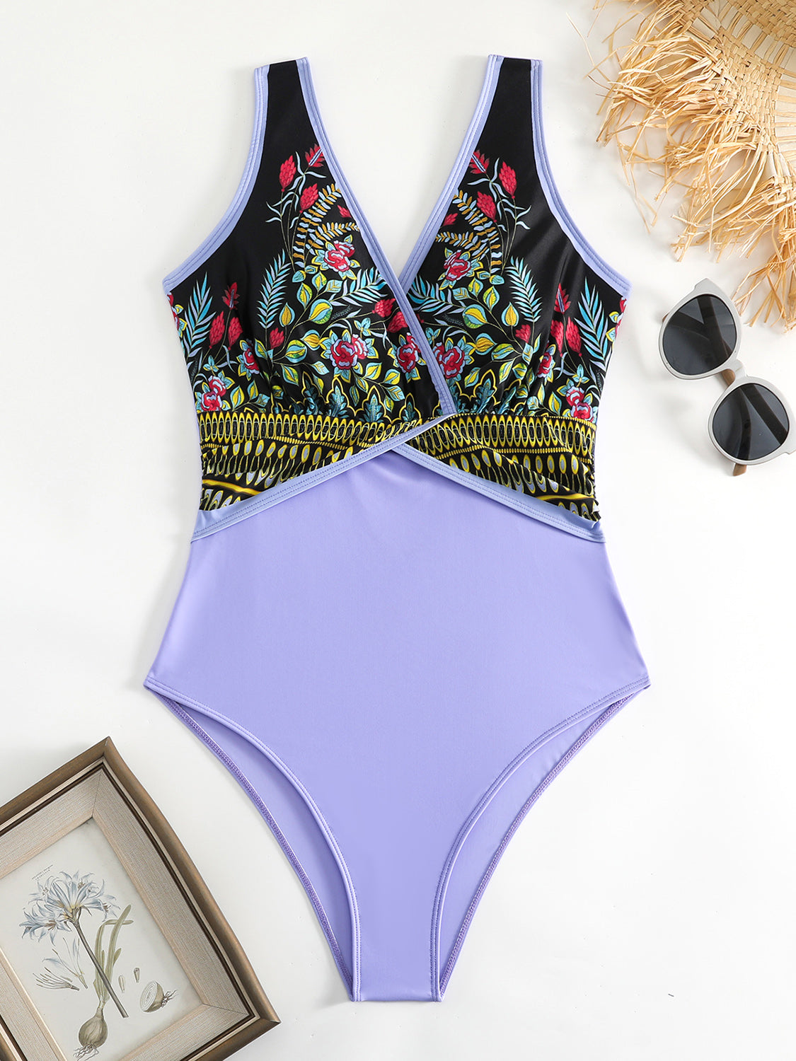 Printed Surplice Wide Strap One-Piece Swimwear