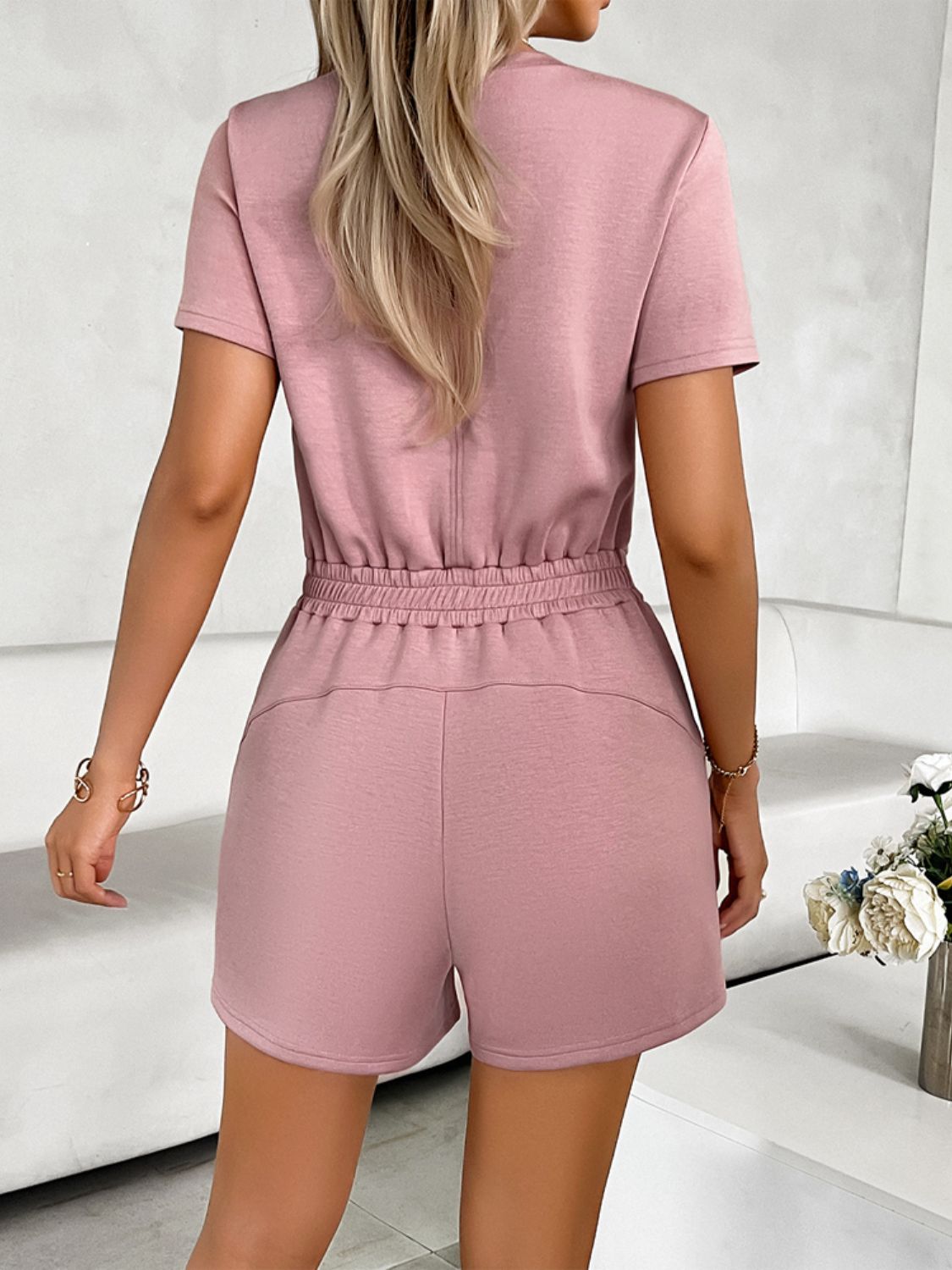 Tied Round Neck Short Sleeve Romper