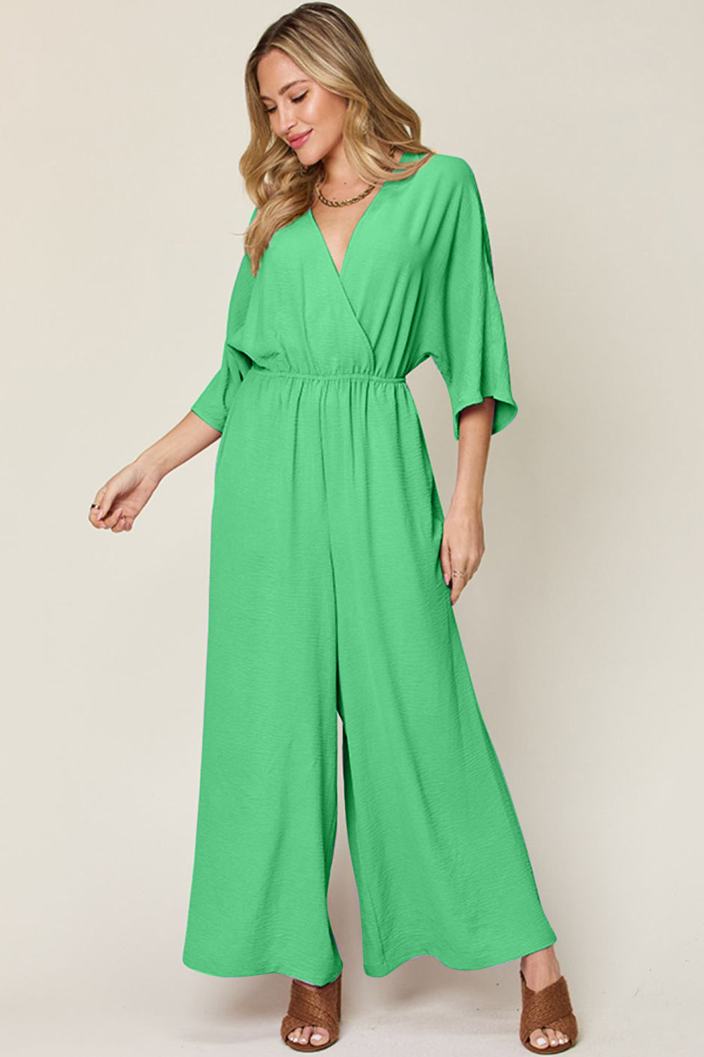 Double Take Full Size Half Sleeve Wide Leg Jumpsuit