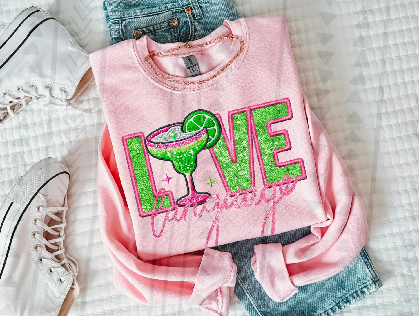 Love Language Margarita- Multiple Styles FAUX Glitter & Embroidery