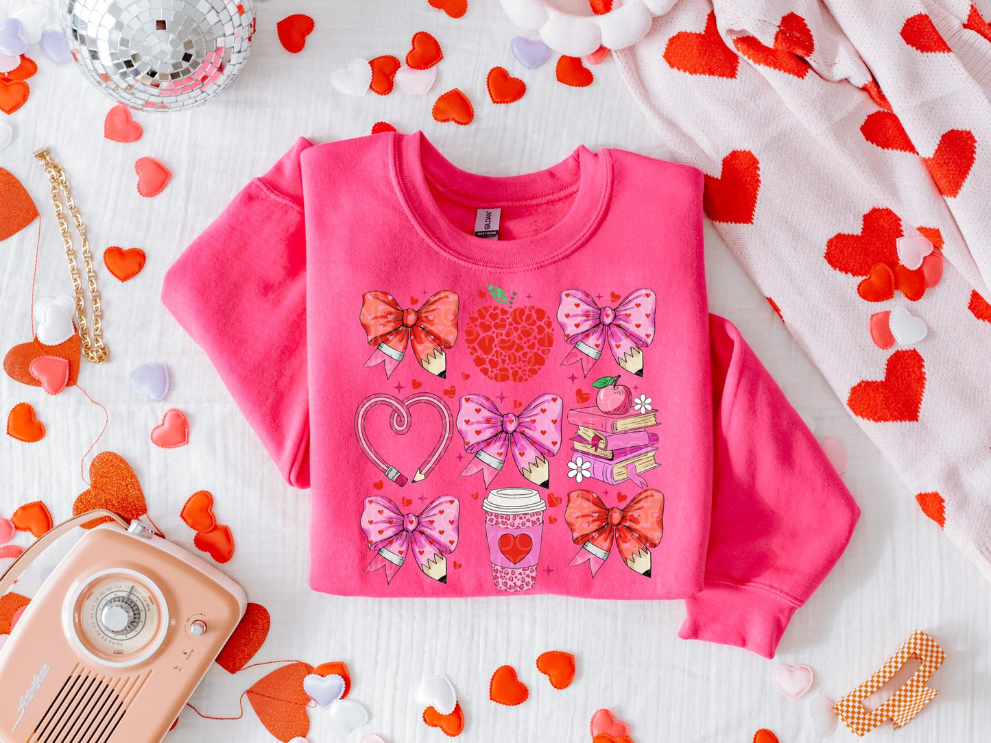 Teacher Valentines Collage Hot Pink Sweatshirt- Multiple Styles