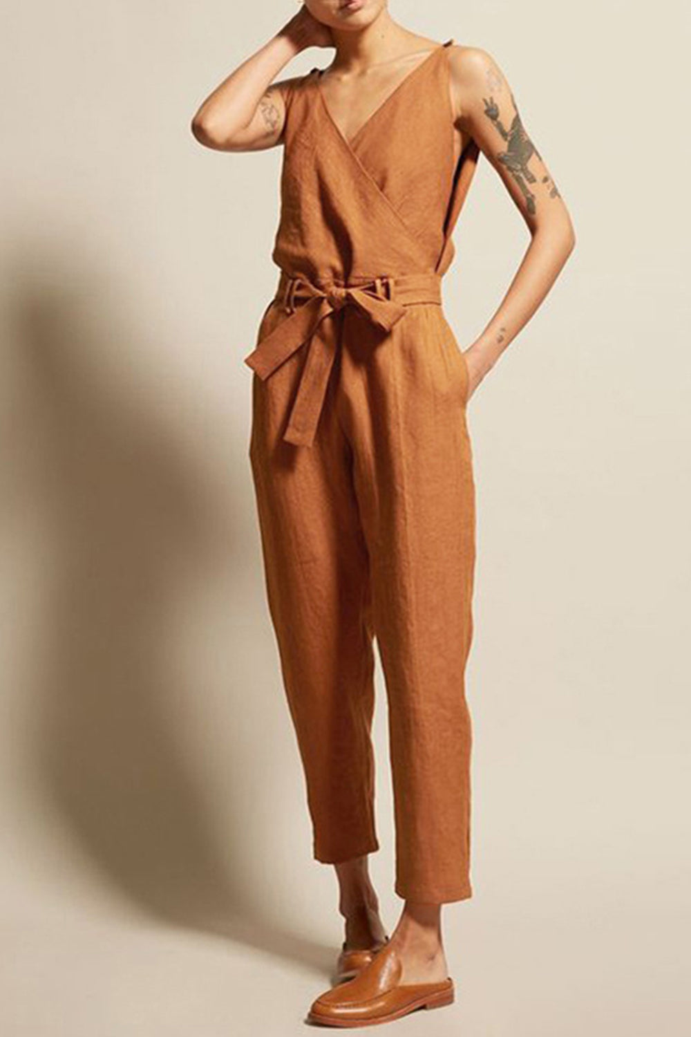 Full Size Surplice Sleeveless Jumpsuit