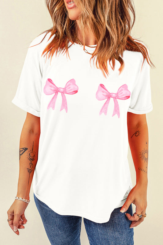 Bow Graphic Round Neck Short Sleeve T-Shirt