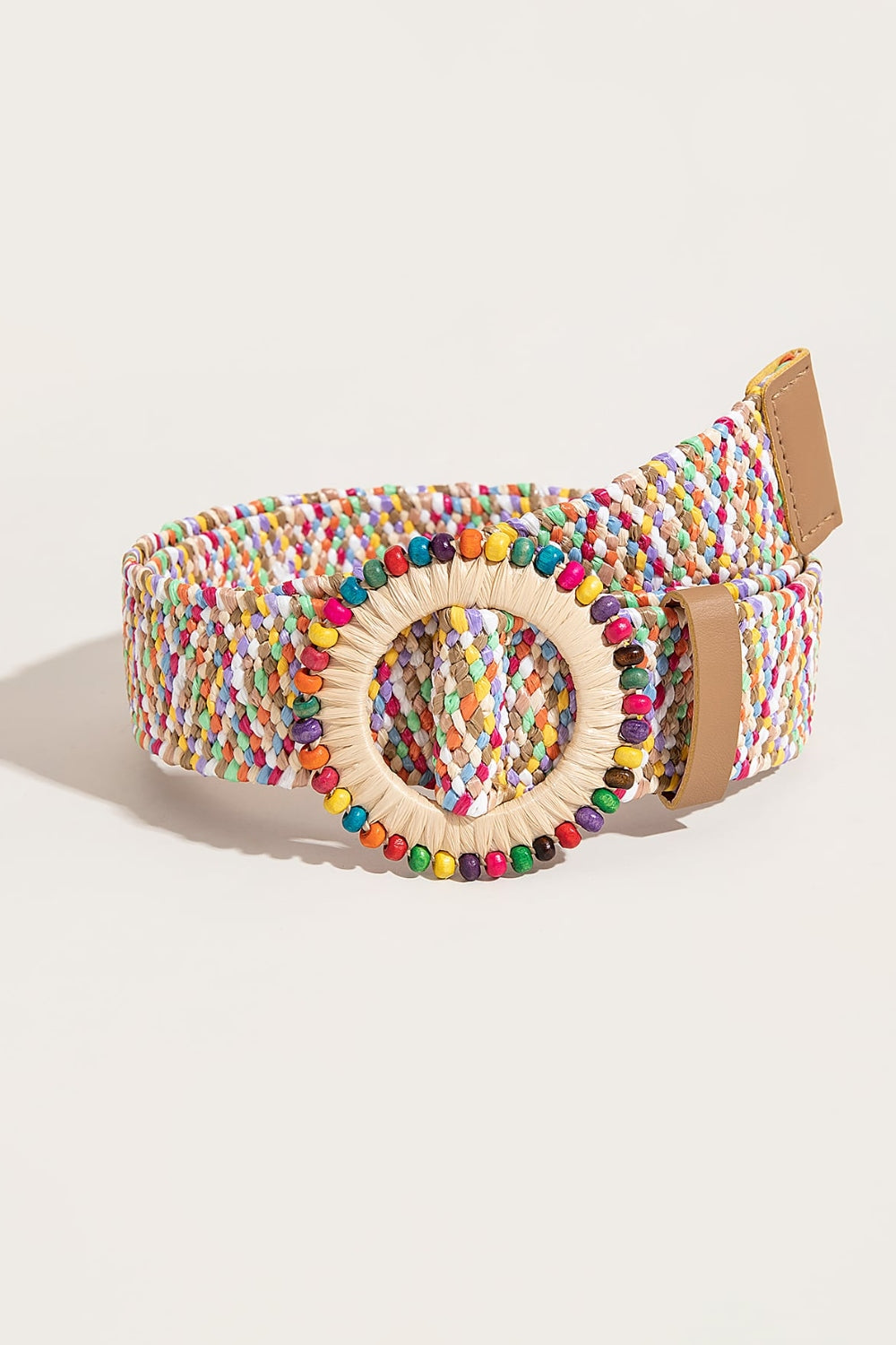 Multicolored Beaded Round Buckle Belt