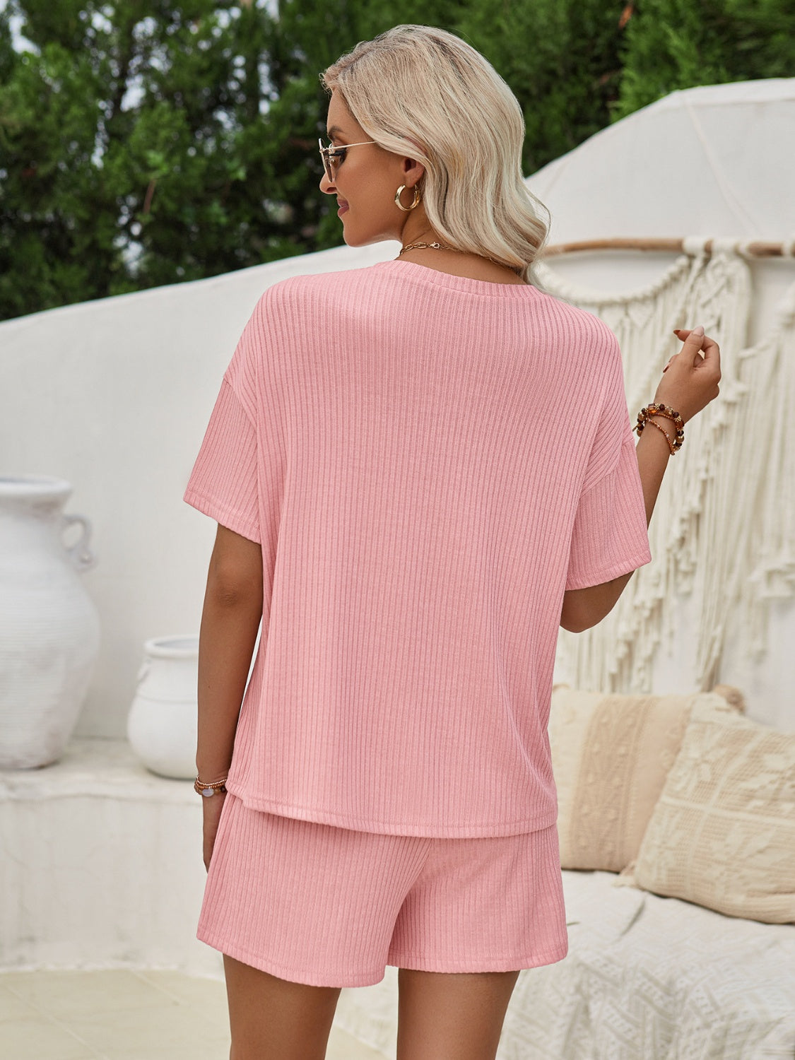 Ribbed Round Neck Top and Shorts Set