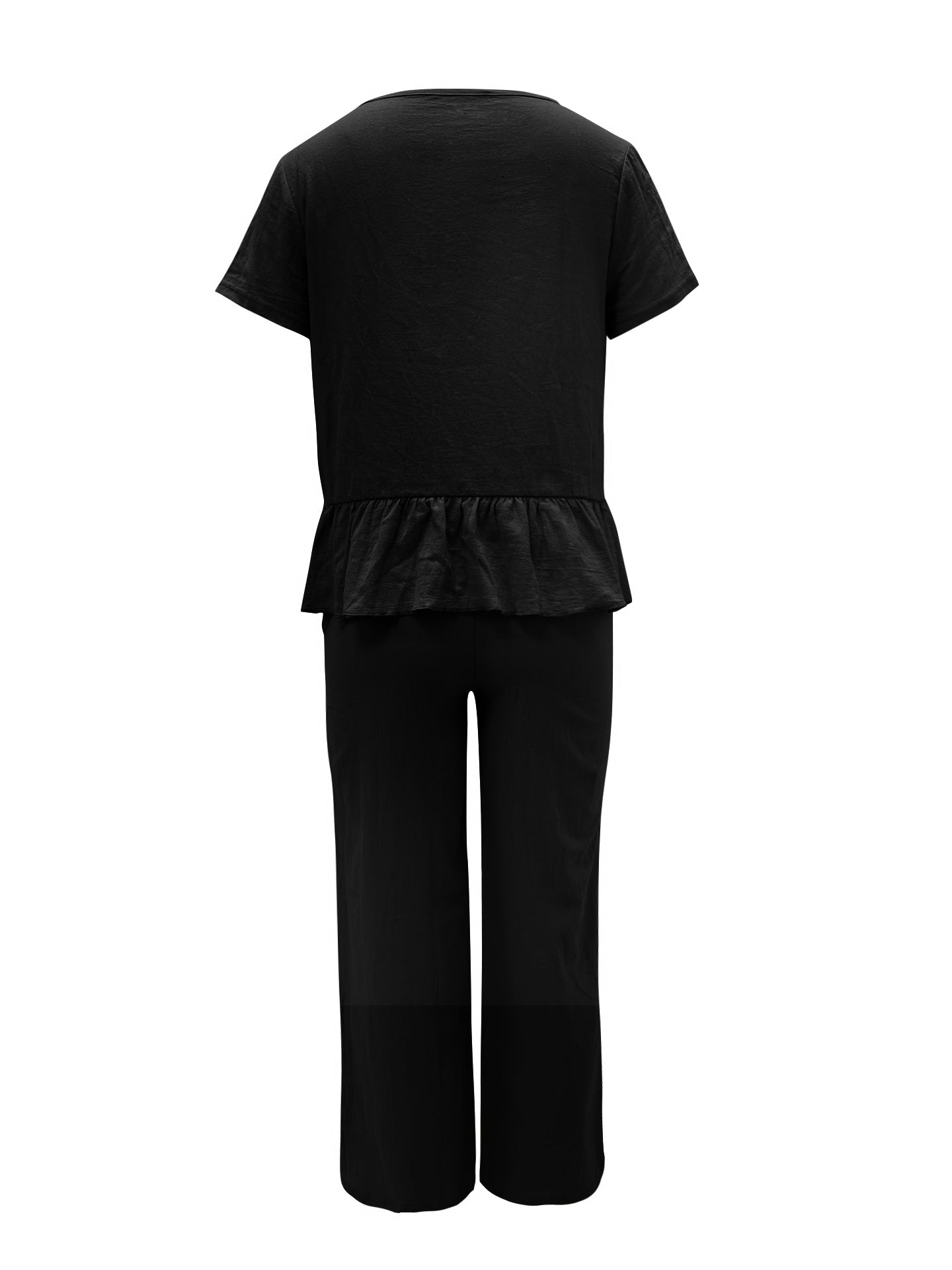 Peplum Round Neck Short Sleeve Top and Pants Set