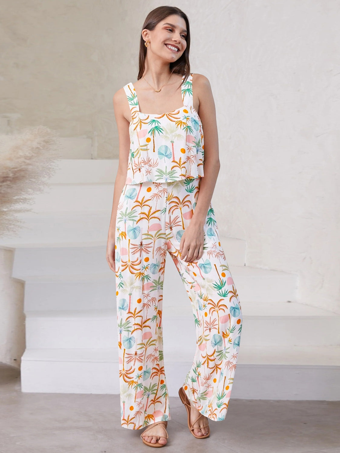 Printed Wide Strap Top and Pants Set