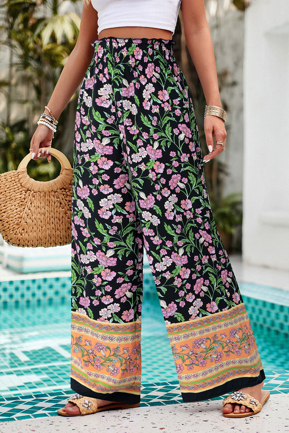 Printed High Waist Wide Leg Pants