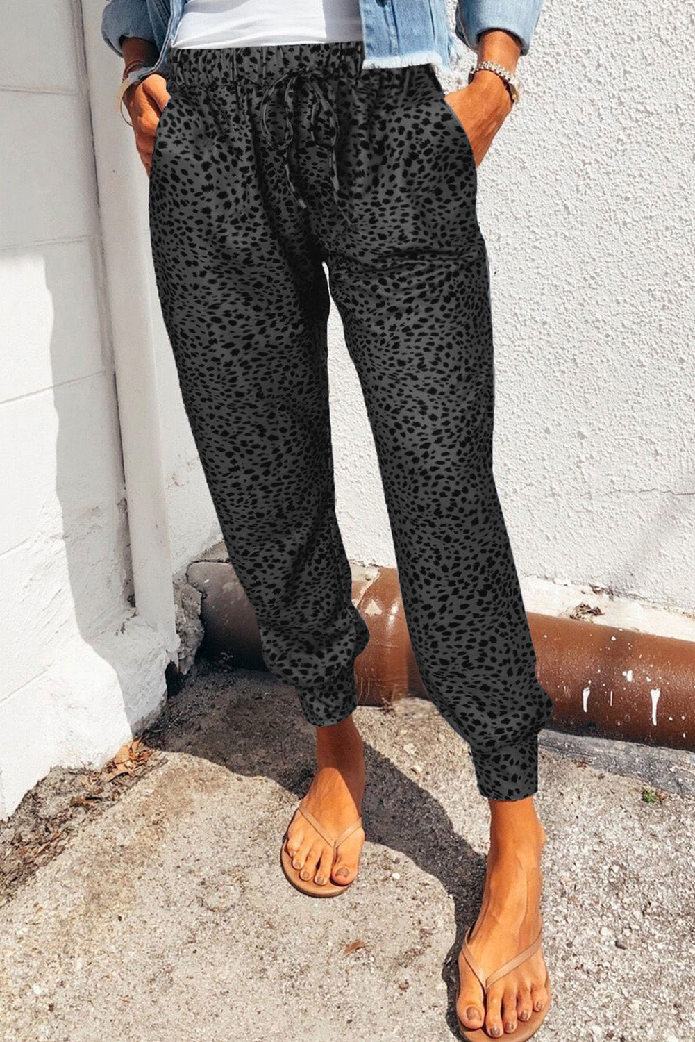 Double Take Leopard Print Joggers with Pockets