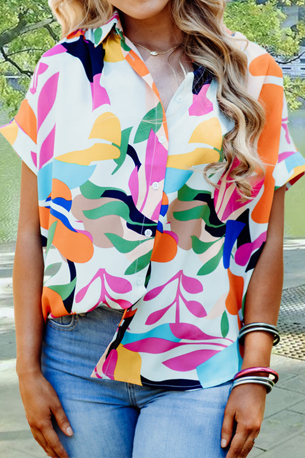 Printed Collared Neck Short Sleeve Shirt