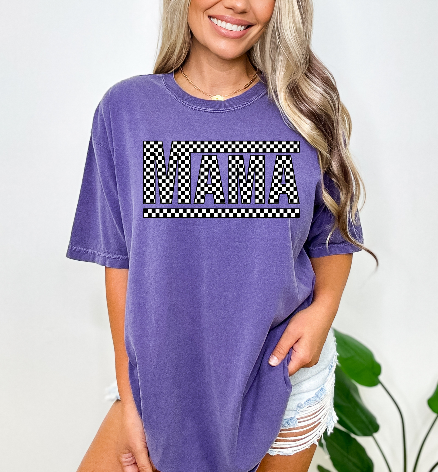 Mama Checkered Tee - Comfort Colors